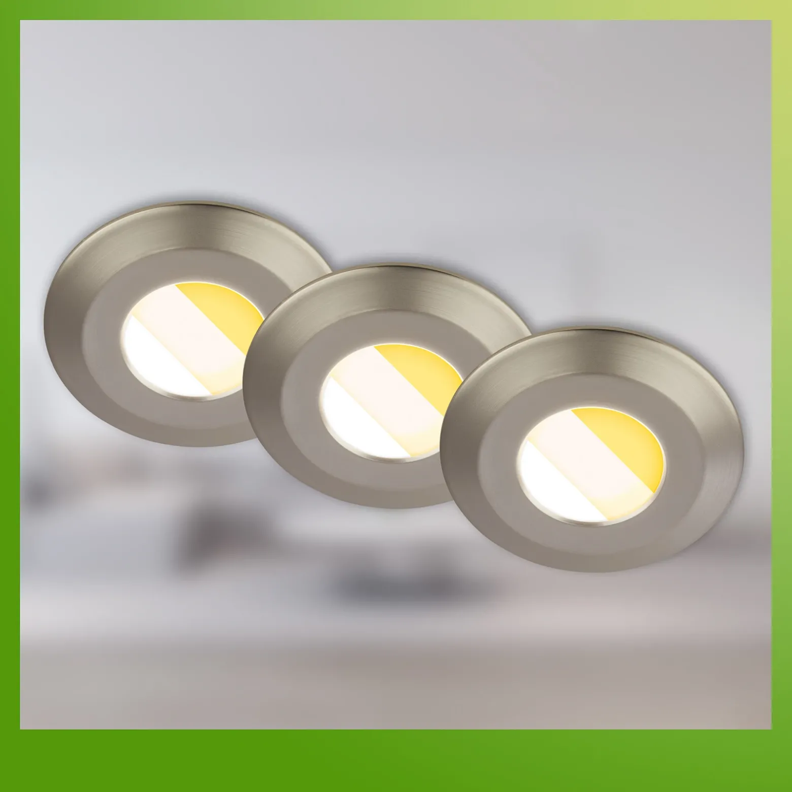 Lámpara empotrable LED Klira, níquel mate, Ø 9 cm, IP44, juego de 3