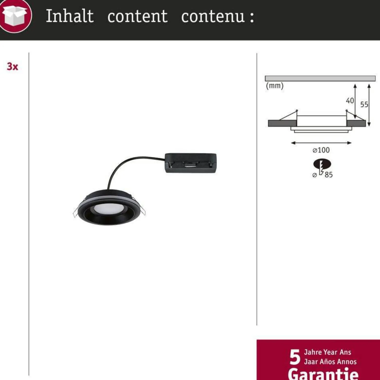 Lámpara empotrable LED Paulmann Sormus negra, Ø 10 cm, IP65, juego de 3