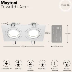 Lámpara empotrable Maytoni Atom, blanca, 2 luces, 17,5 x 9,2 cm