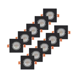 Lámpara empotrable PRIOS Fibur, negra, 9 cm, GU10, paquete de 10