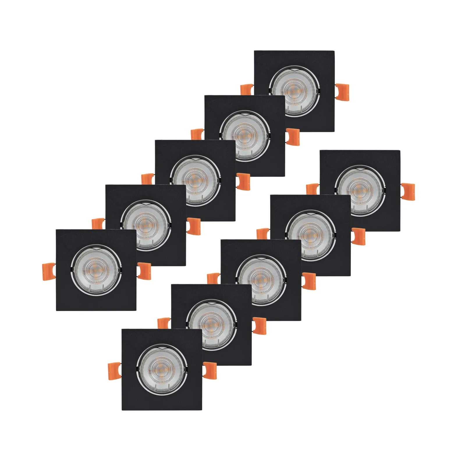 Lámpara empotrable PRIOS Fibur, negra, 9 cm, GU10, paquete de 10