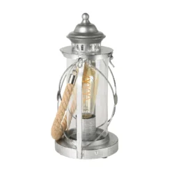 Lámpara farol de sobremesa Kirian plata antigua