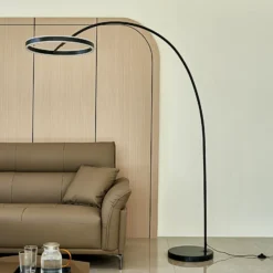 Lámpara LED arqueada Lucande Yekta, negra, 183 cm, atenuable