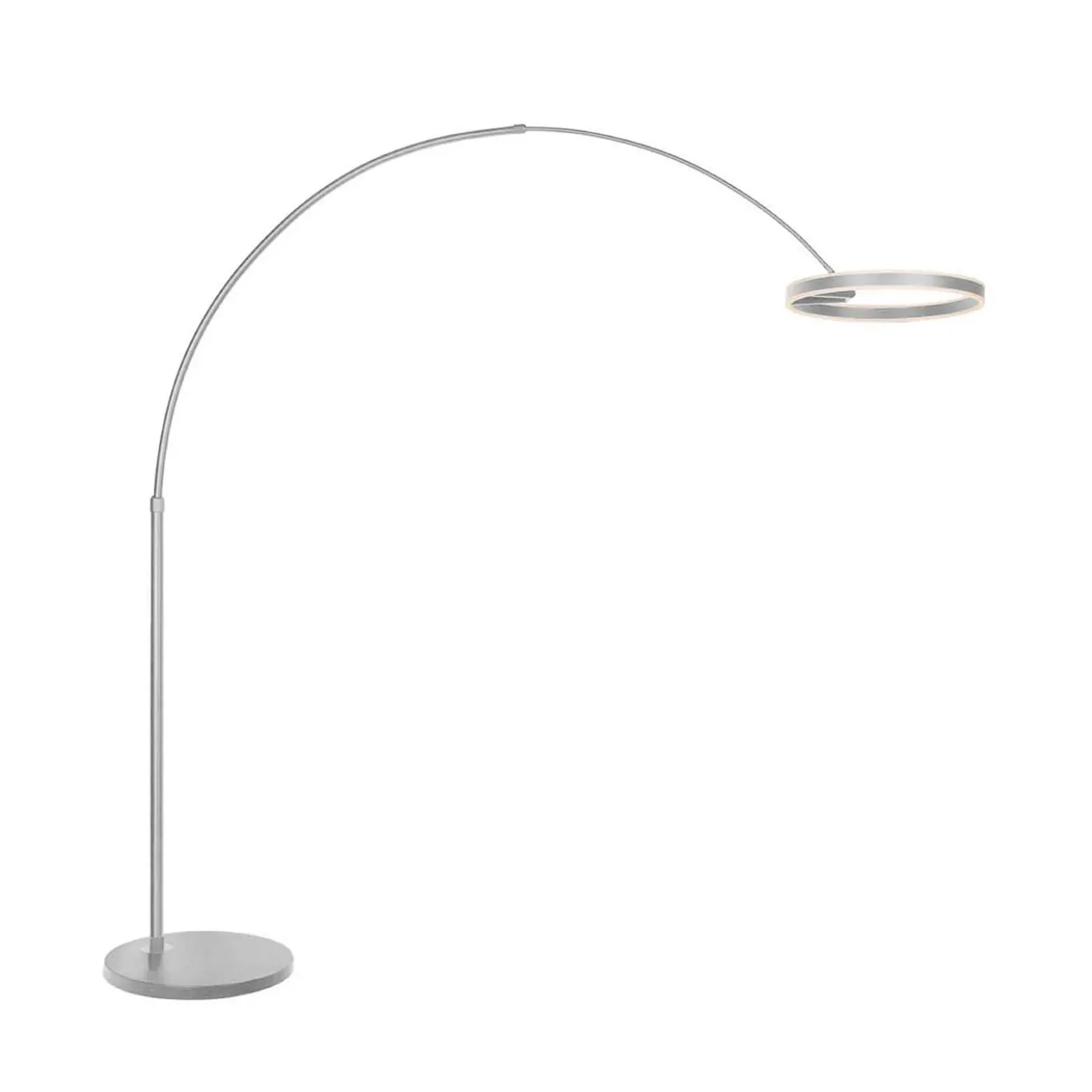 lámpara LED arqueada Ringlux, color acero, metal, CCT, atenuable