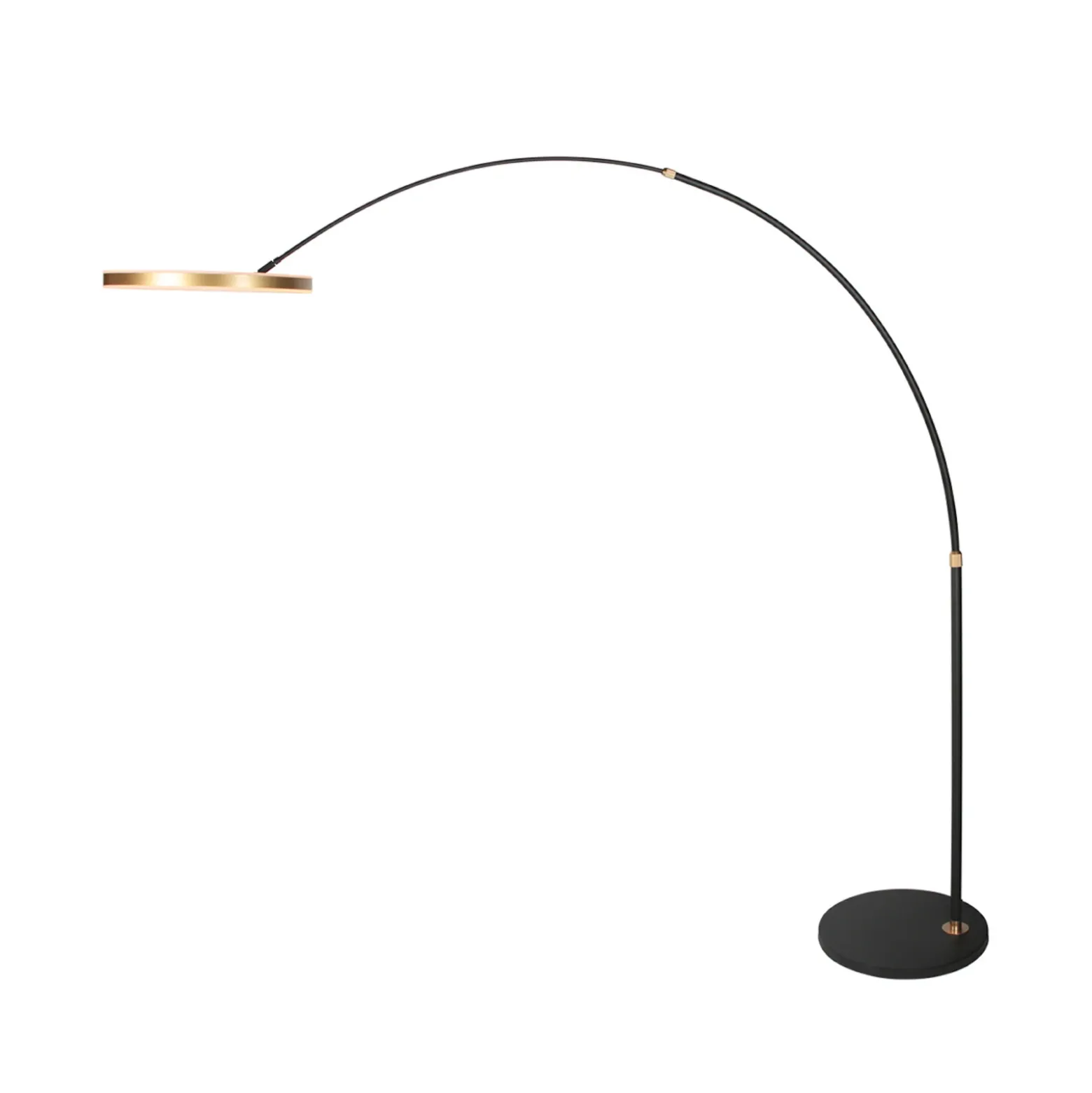 lámpara LED arqueada Ringlux, negro/dorado, metal, CCT, atenuable
