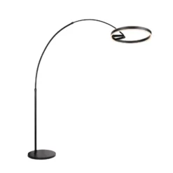 lámpara LED arqueada Ringlux, negra, metal, CCT, atenuador