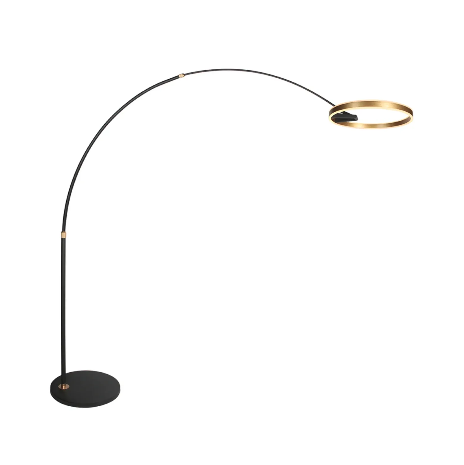 lámpara LED arqueada Ringlux, negro/dorado, metal, CCT, atenuable