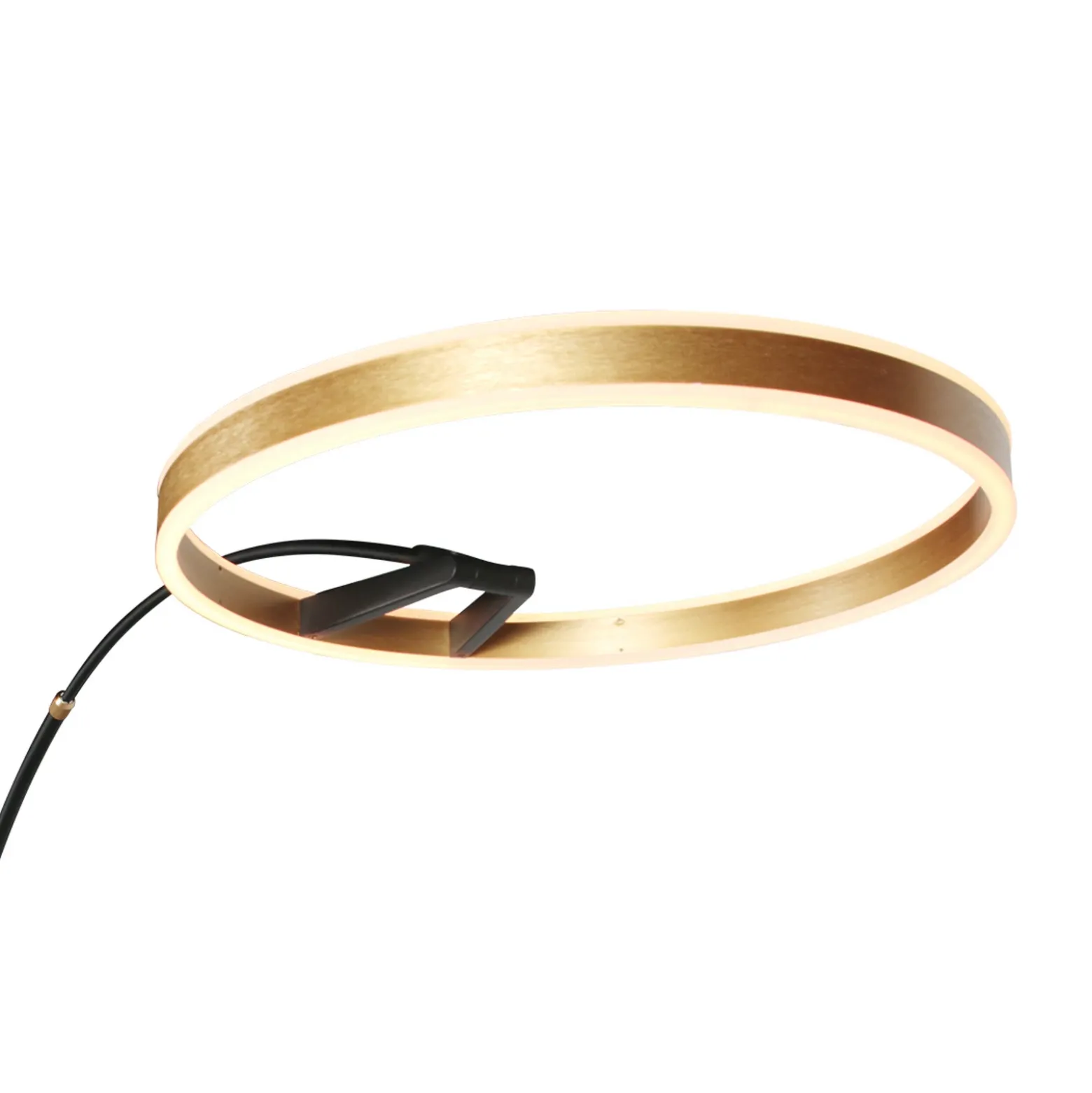 lámpara LED arqueada Ringlux, negro/dorado, metal, CCT, atenuable