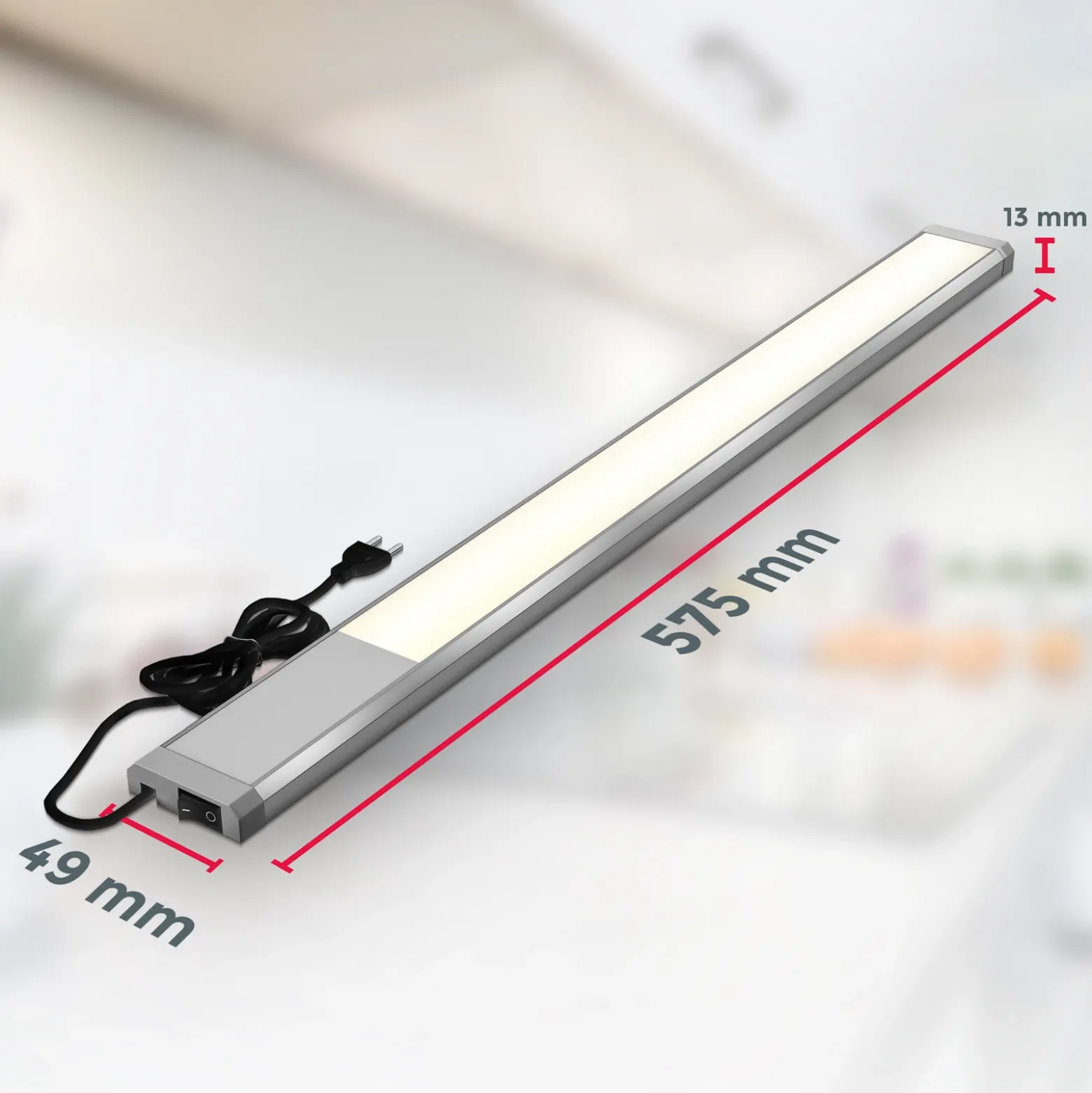 Lámpara LED bajo armario Kniff plateada, longitud 57,5 cm, 3000 K