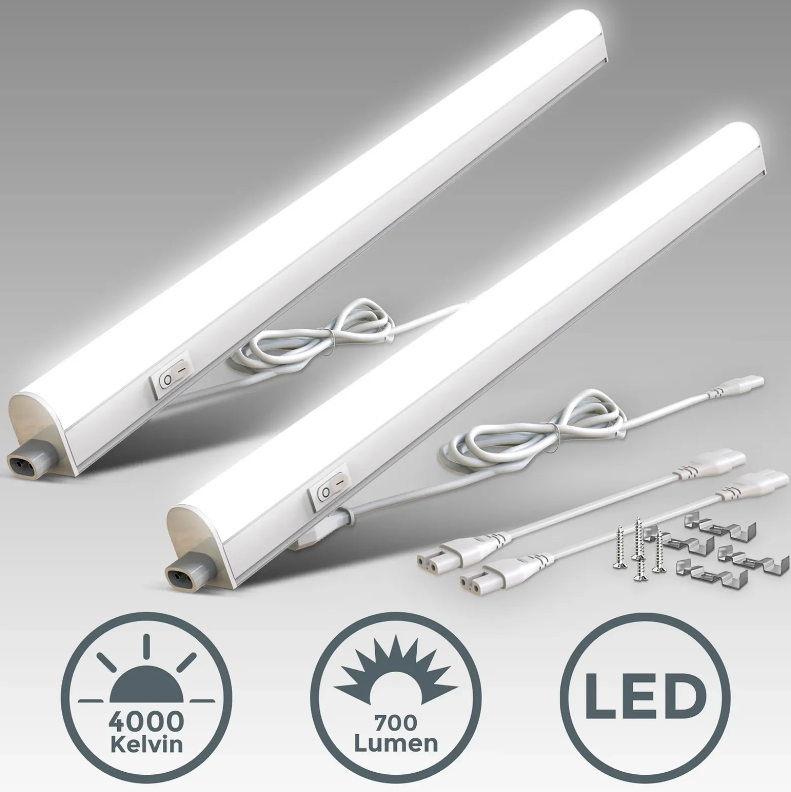 Lámpara LED bajo armario Xaver, longitud 57,3 cm, juego de 2 unidades, 4000 K