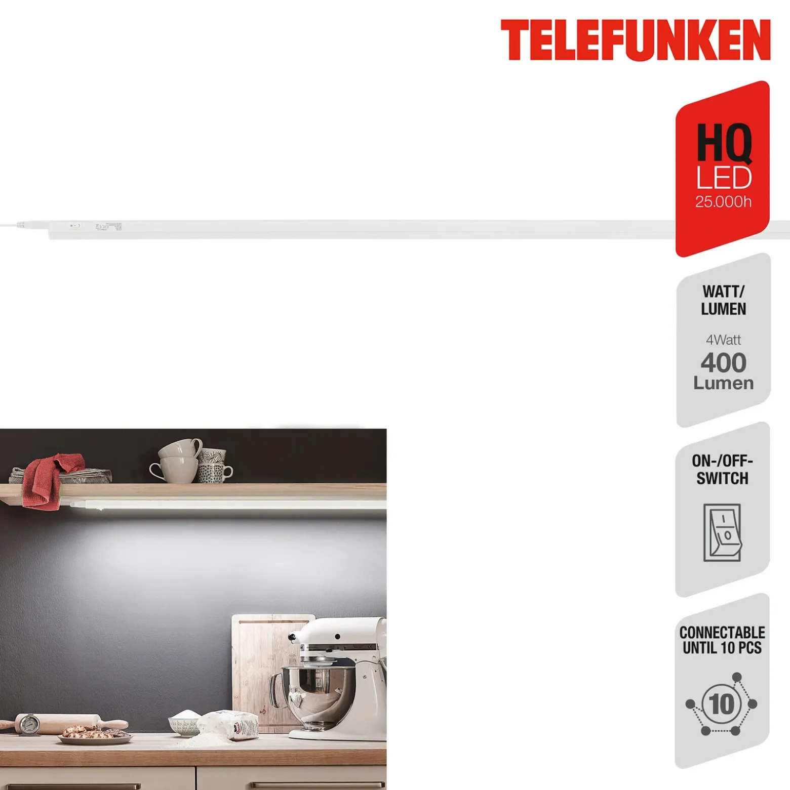 Lámpara LED bajo mueble Hephaistos, blanca, longitud 117 cm