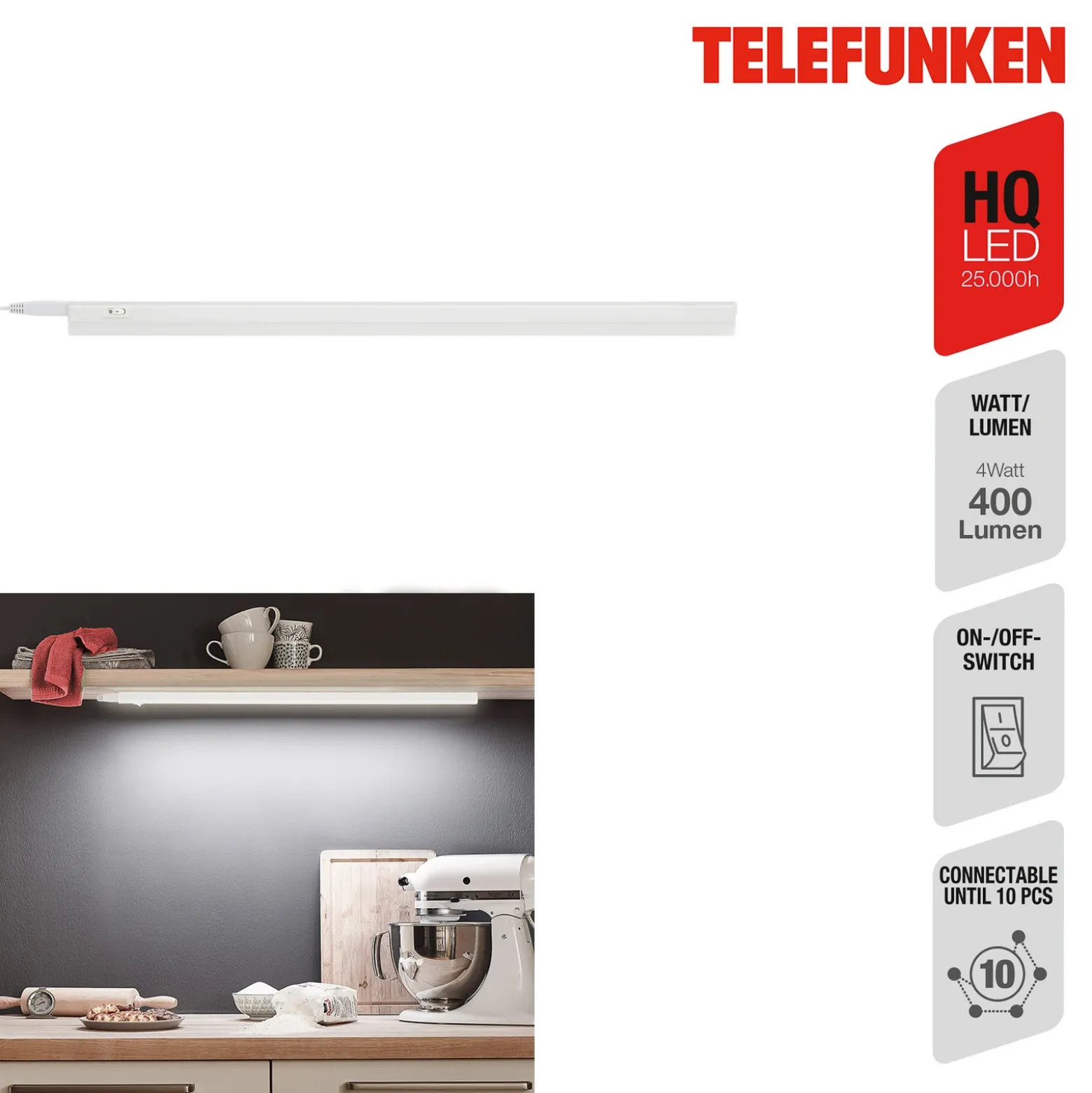 Lámpara LED bajo mueble Hephaistos, blanca, longitud 57 cm