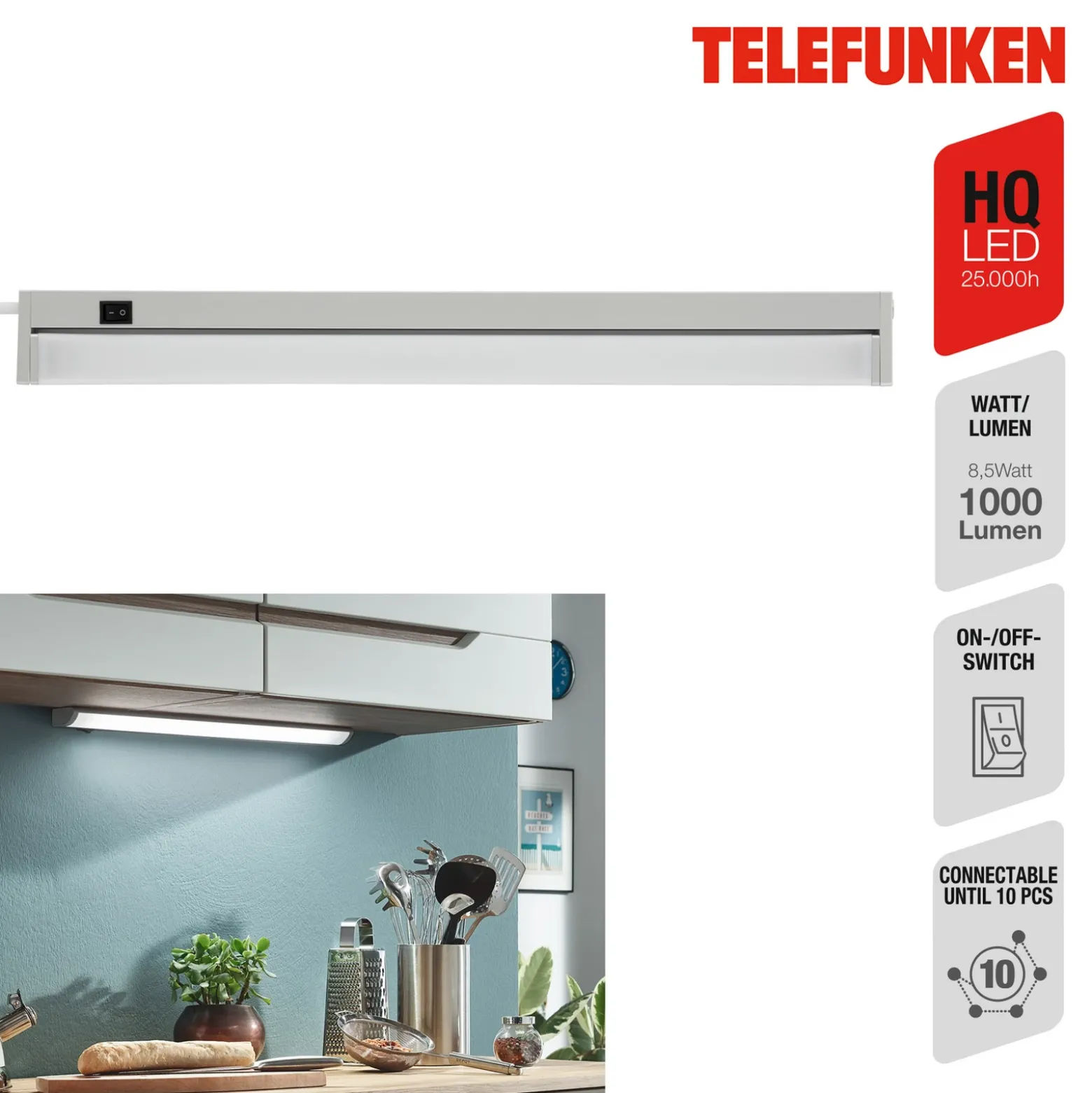 Lámpara LED bajo mueble Hestia, 4.000 K, 1.000 lm, titanio