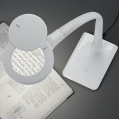Lámpara LED con lupa Lupo en blanco