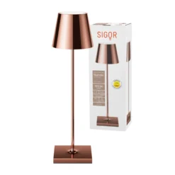 Lámpara LED de mesa recargable Nuindie, USB-C, cobre, IP54, atenuable