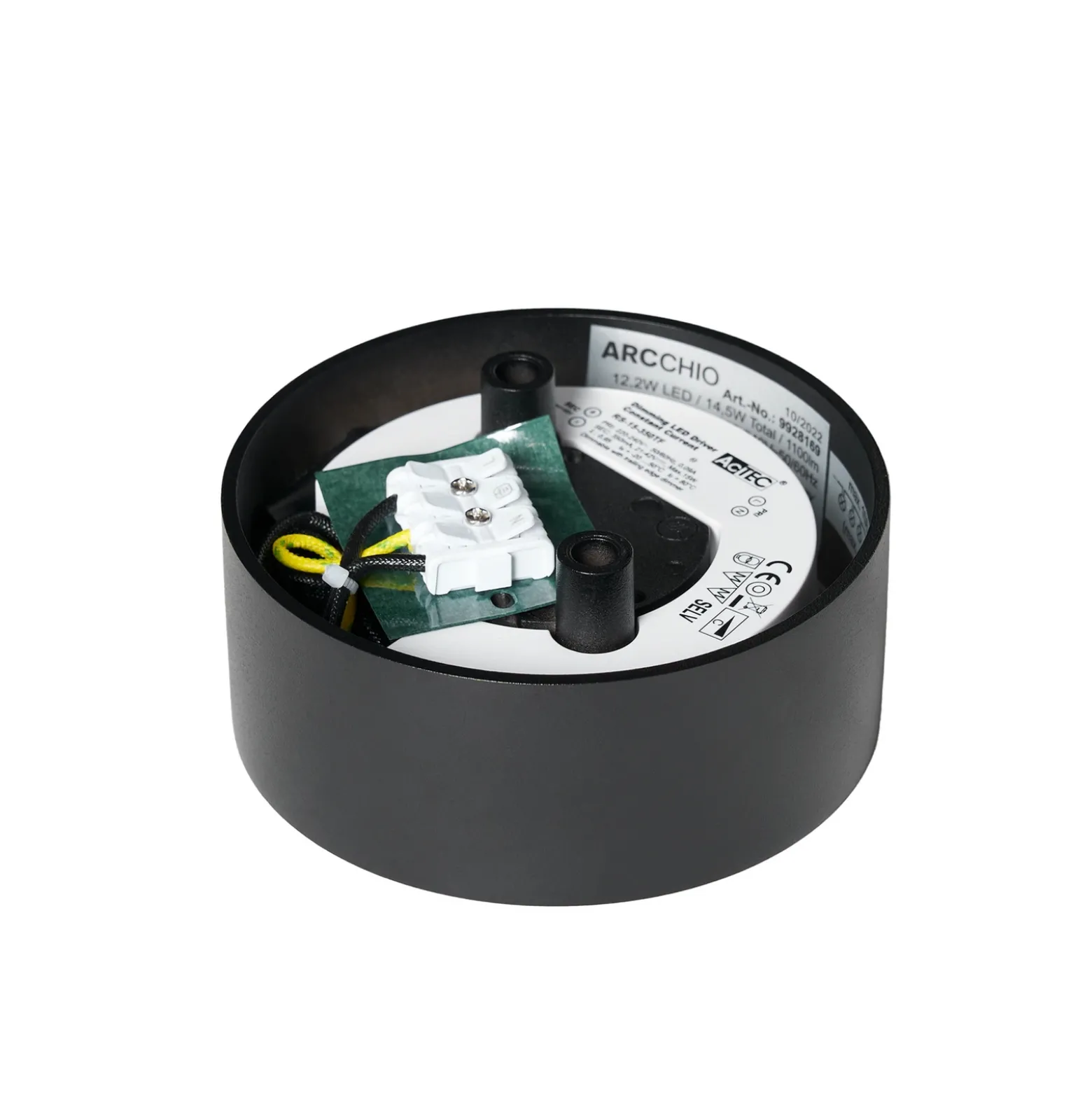 Lámpara LED de techo Arcchio Rotari, negra, de metal, Ø 12 cm