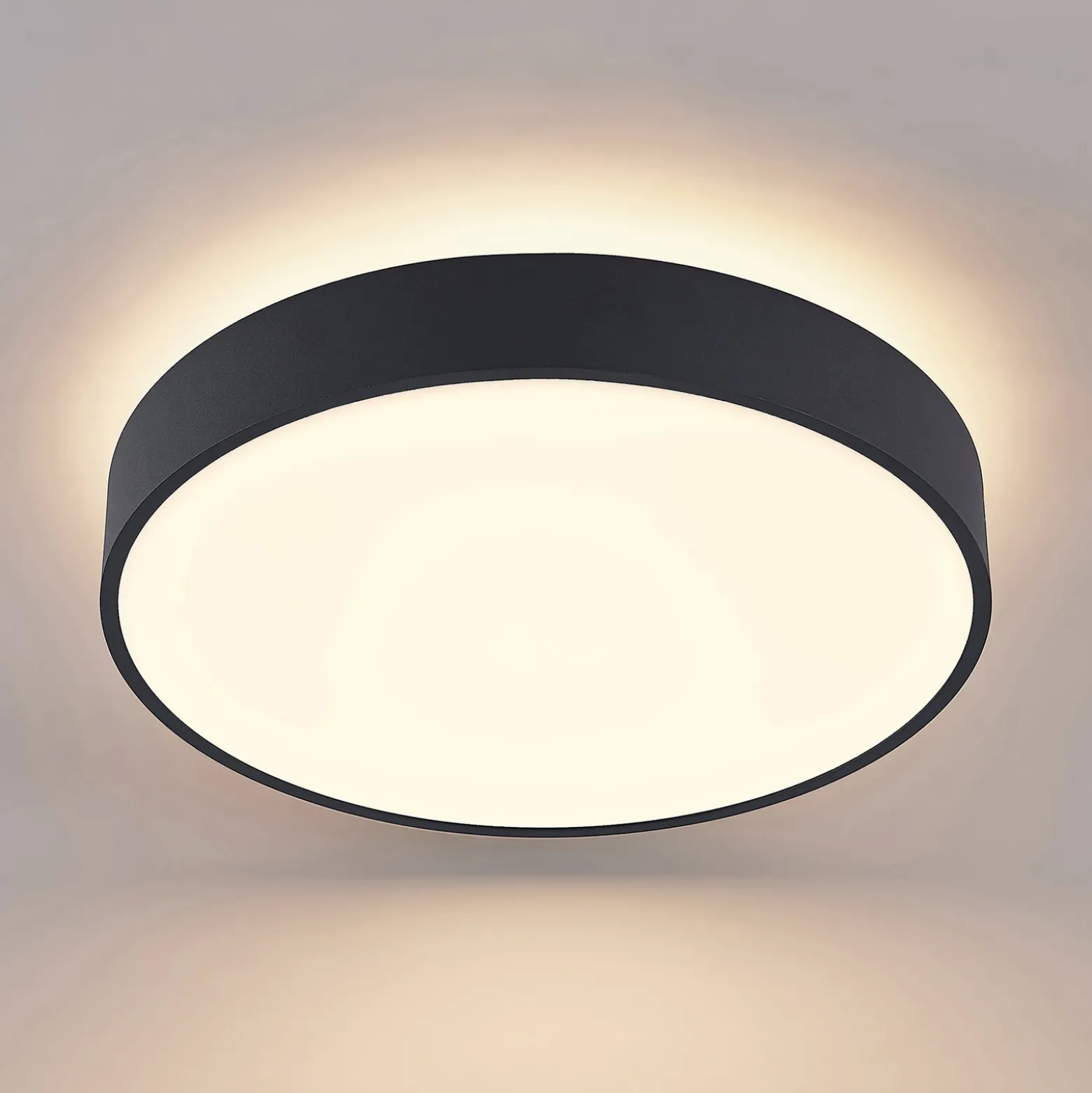 Lámpara LED de techo Arcchio Vanida, negra, Ø 40 cm, arriba/abajo