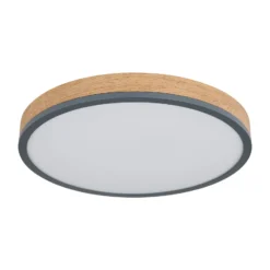 Lámpara LED de techo Doro, Ø 45 cm, grafito oscuro/madera, madera, 830