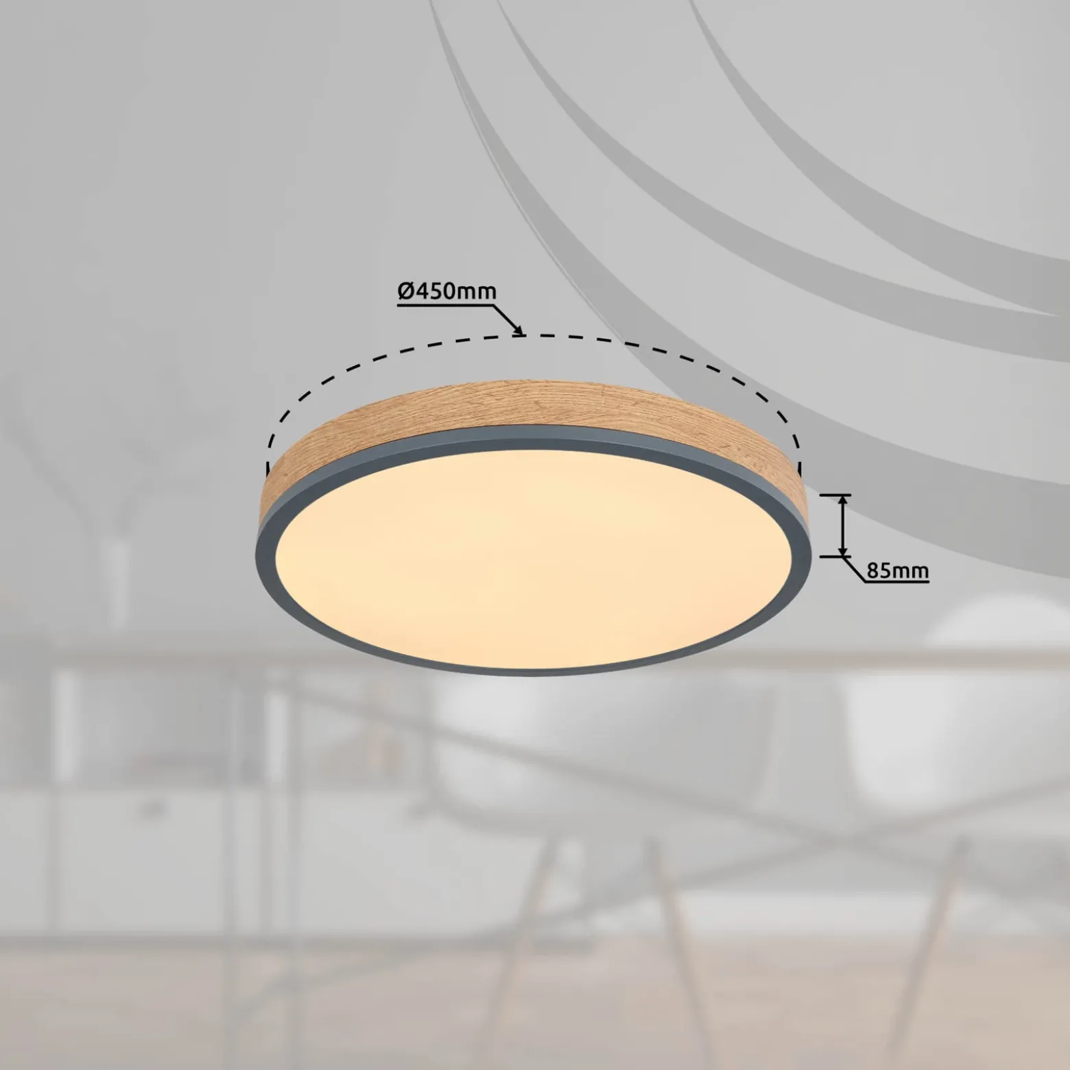 Lámpara LED de techo Doro, Ø 45 cm, grafito oscuro/madera, madera, 830