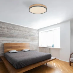 Lámpara LED de techo Doro, Ø 45 cm, grafito oscuro/madera, madera, 830