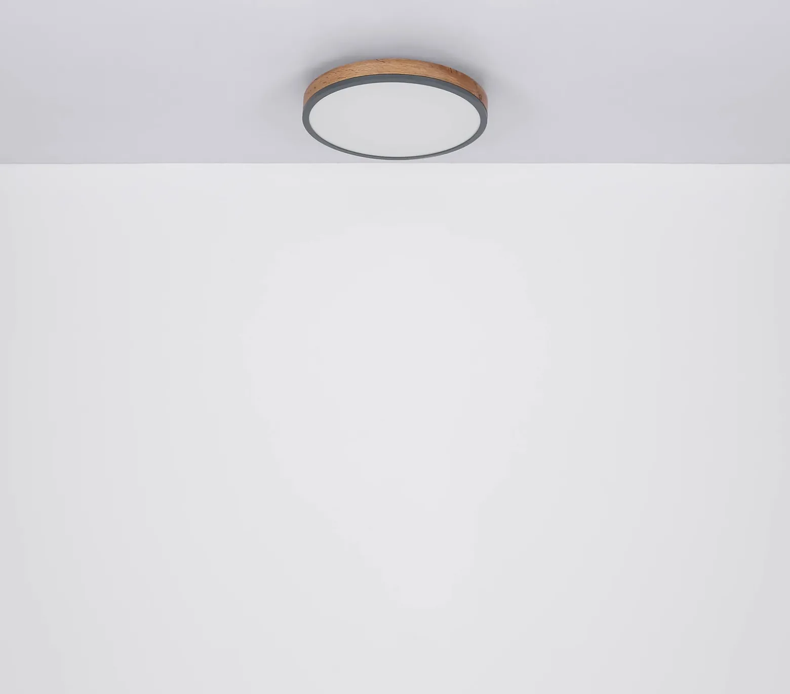 Lámpara LED de techo Doro, Ø 60 cm, grafito oscuro/madera, madera, CCT