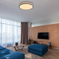 Lámpara LED de techo Doro, Ø 45 cm, grafito oscuro/madera, madera, CCT