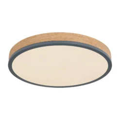 Lámpara LED de techo Doro, Ø 45 cm, grafito oscuro/madera, madera, CCT