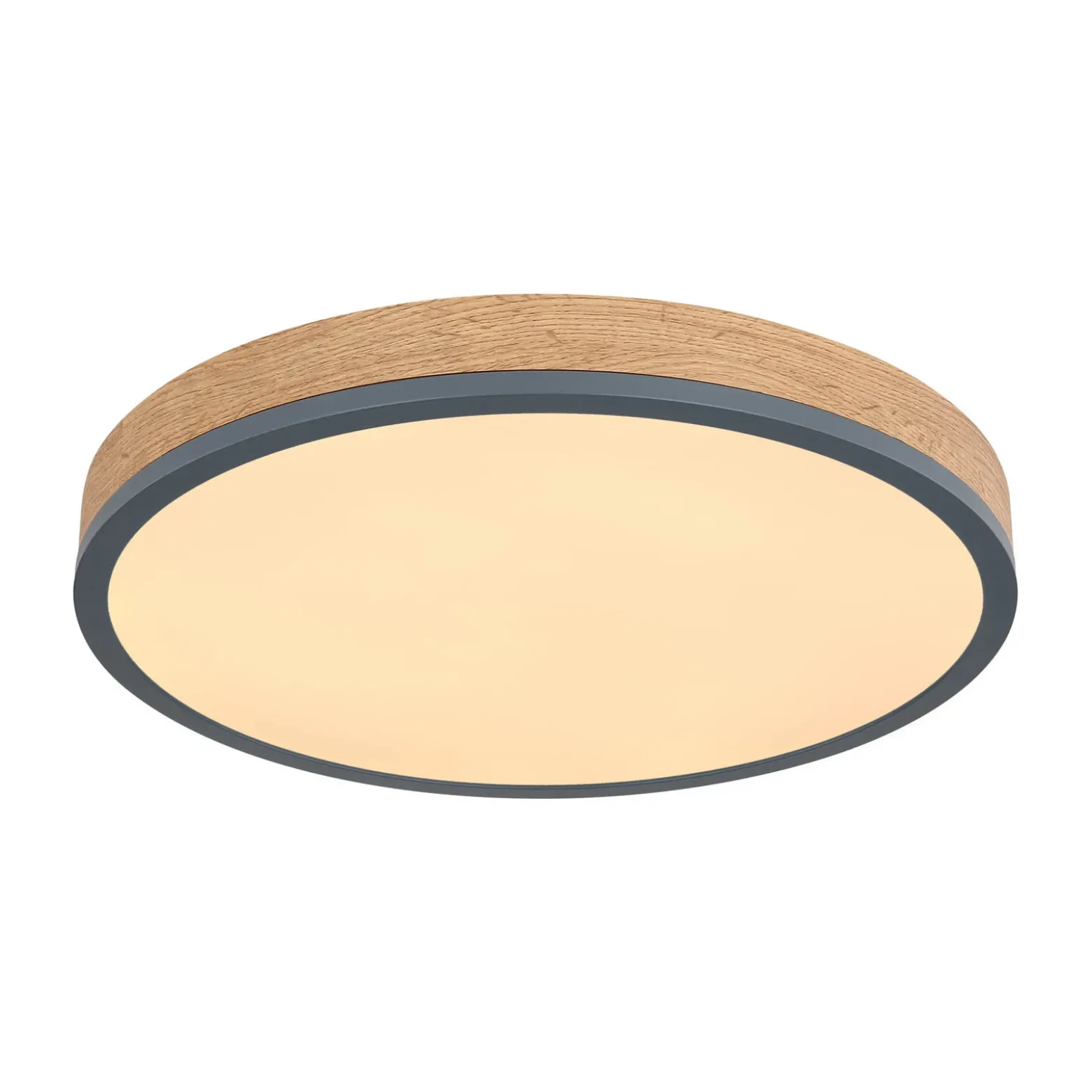 Lámpara LED de techo Doro, Ø 45 cm, grafito oscuro/madera, madera, CCT