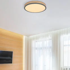 Lámpara LED de techo Doro, Ø 45 cm, grafito oscuro/madera, madera, CCT