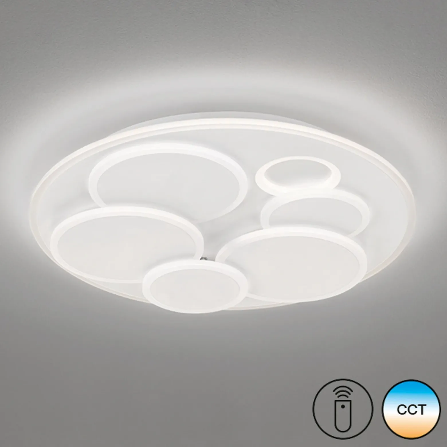 Lámpara LED de techo Dots, blanca, Ø 50 cm, metal/acrílico, CCT