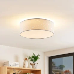 Lámpara LED de techo Ellamina de Lindby, 40 cm, blanca, textil