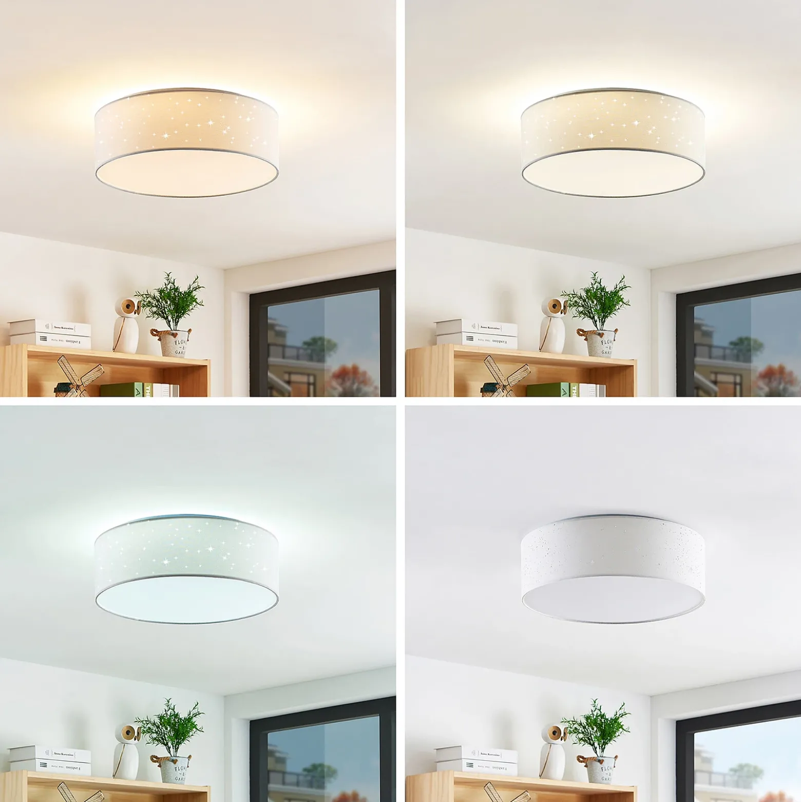 Lámpara LED de techo Ellamina de Lindby, 40 cm, blanca, textil