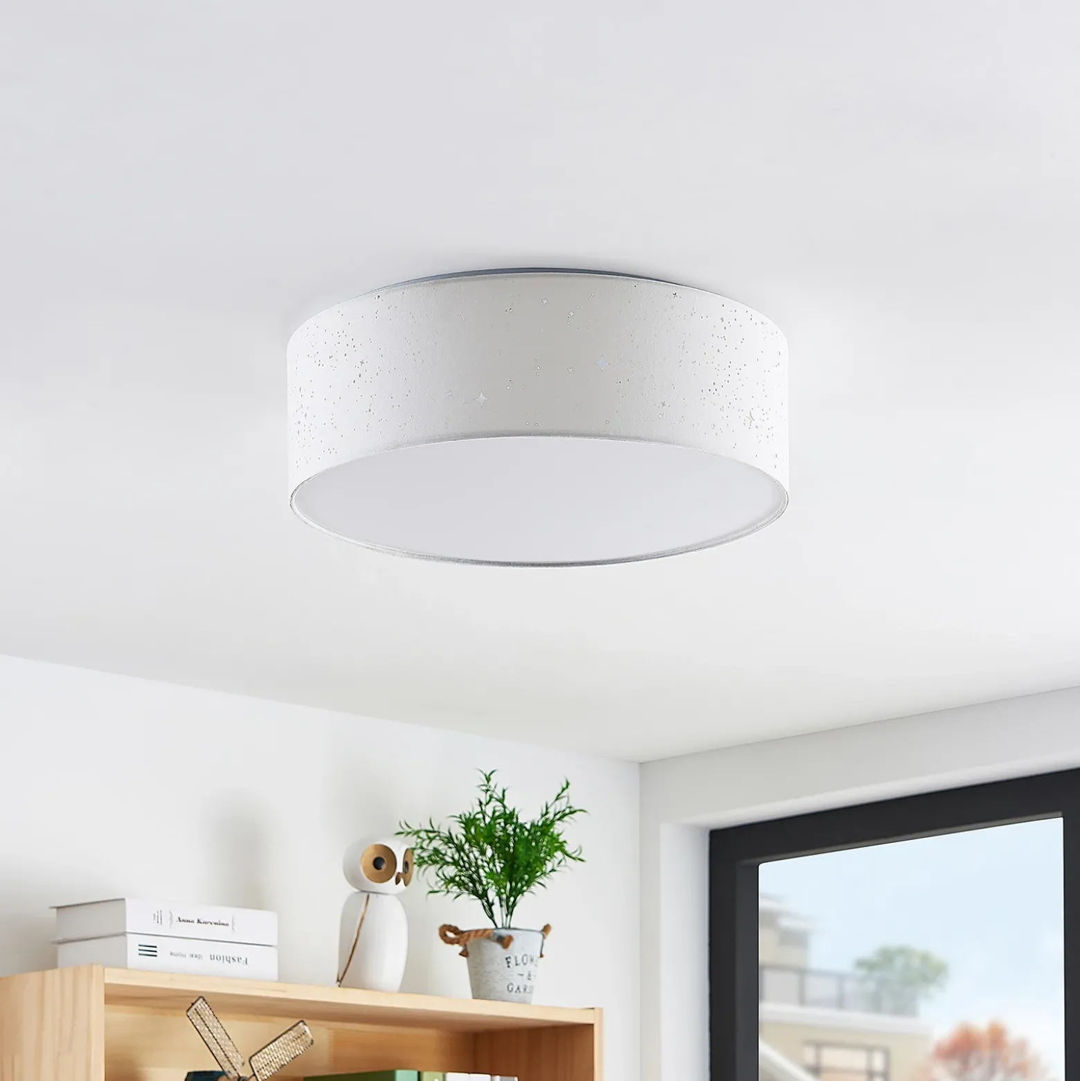 Lámpara LED de techo Ellamina de Lindby, 40 cm, blanca, textil