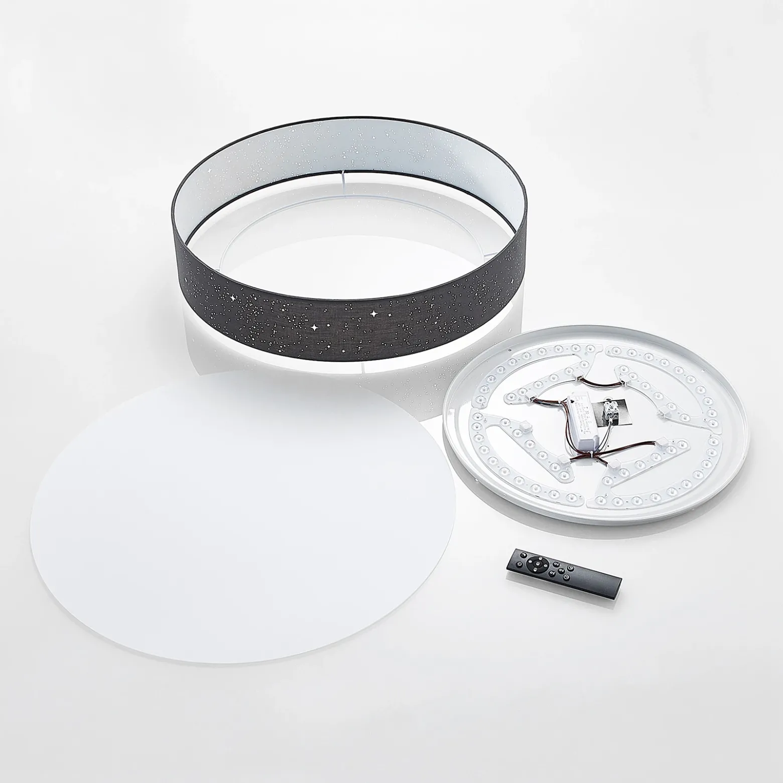 Lámpara LED de techo Ellamina de Lindby, Ø 60 cm, antracita, textil