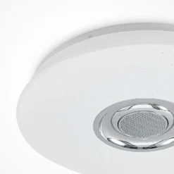 Lámpara LED de techo Elpida de Lindby, altavoz, blanco, Ø 39 cm