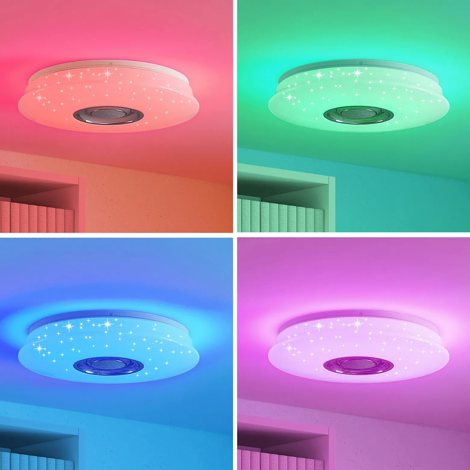 Lámpara LED de techo Elpida de Lindby, altavoz, blanco, Ø 39 cm