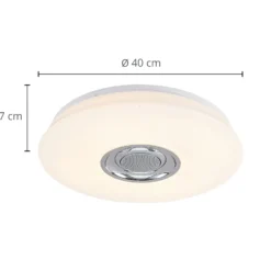 Lámpara LED de techo Elpida de Lindby, altavoz, blanco, Ø 39 cm