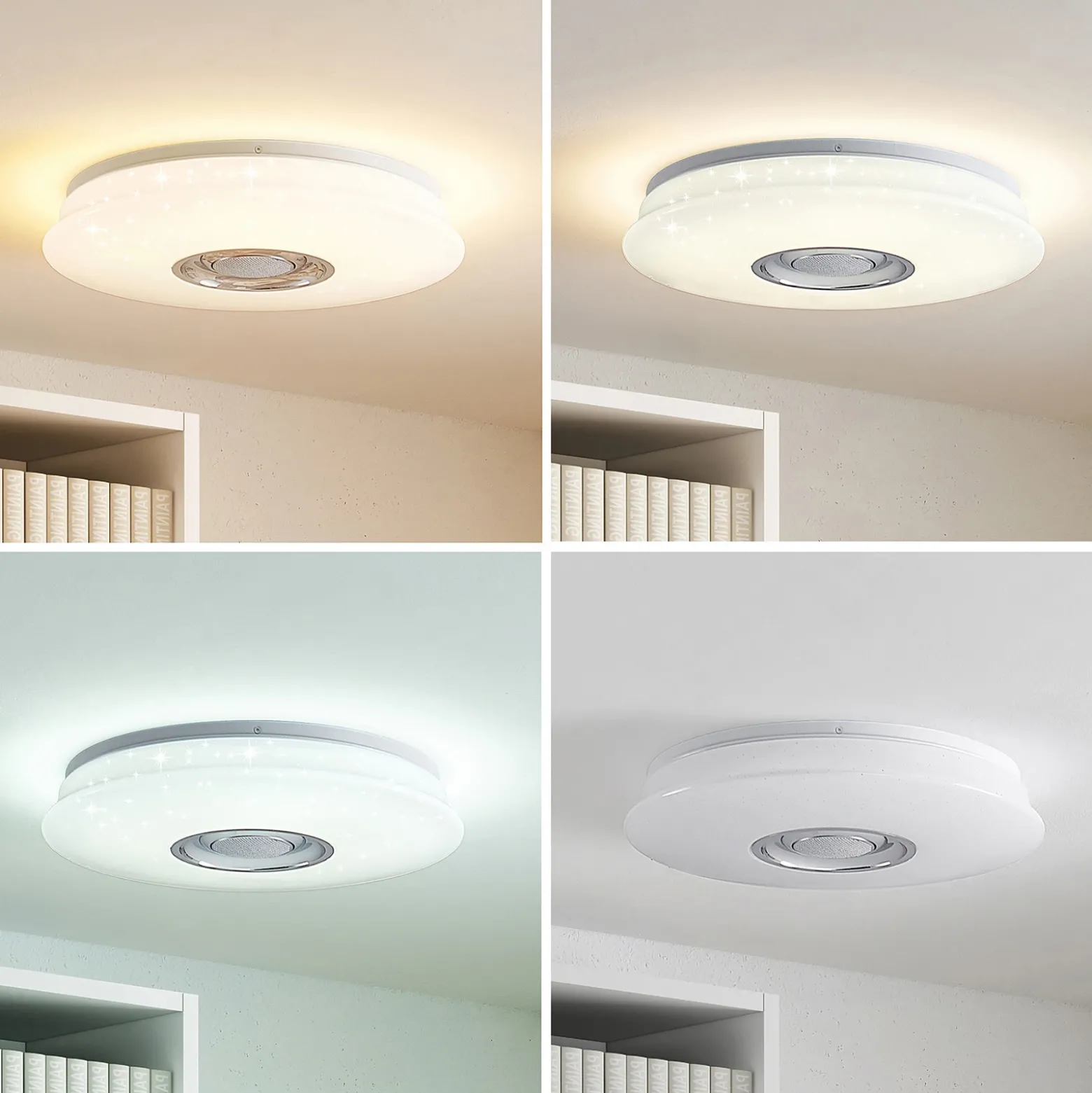 Lámpara LED de techo Elpida de Lindby, altavoz, blanco, Ø 39 cm