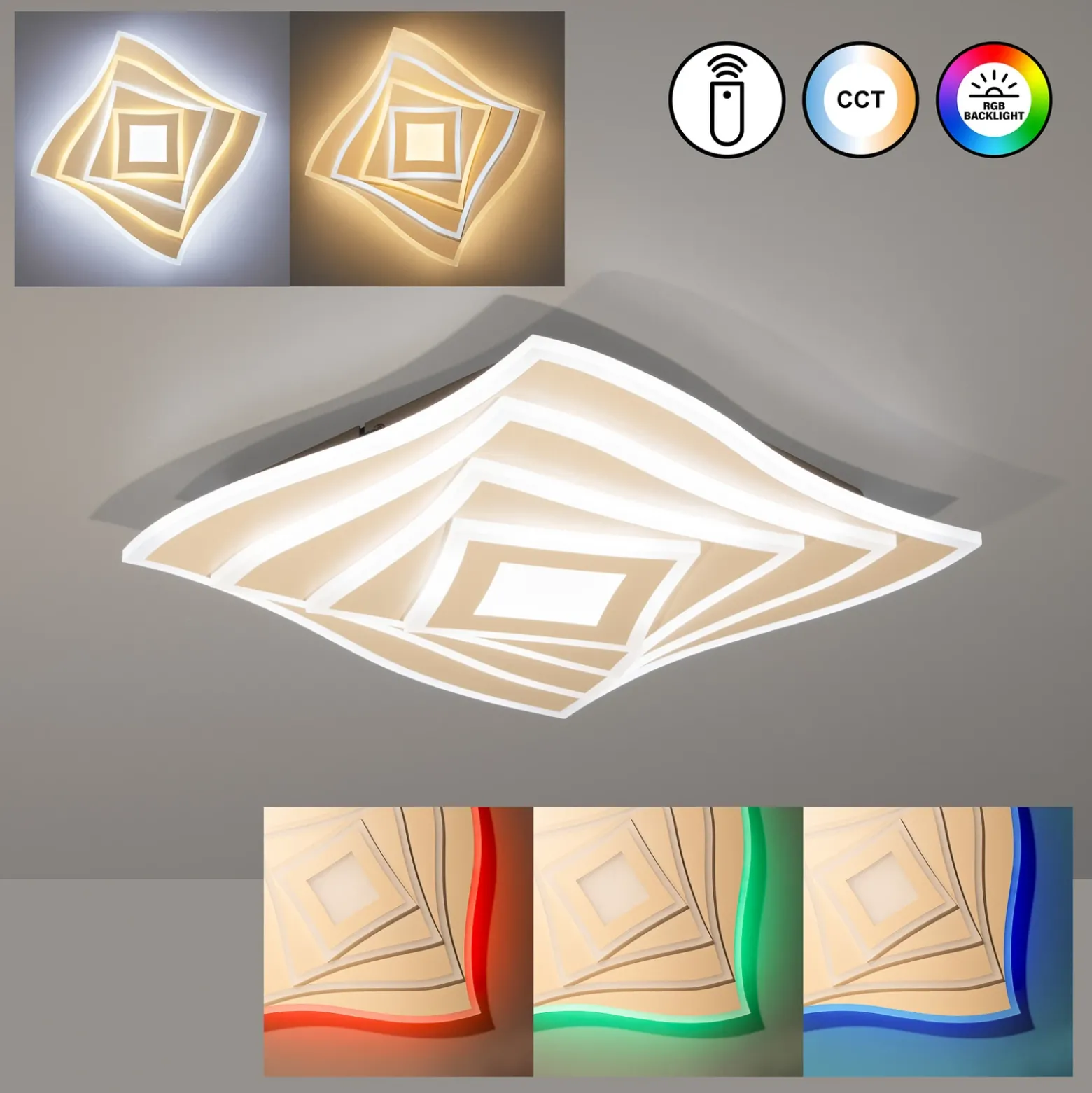 Lámpara LED de techo HERO, arena, 40 x 40 cm, control remoto, CCT atenuable