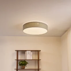 Lámpara LED de techo Lindby Ellamina, 60 cm, gris claro, textil