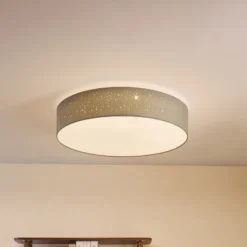 Lámpara LED de techo Lindby Ellamina, 60 cm, gris claro, textil
