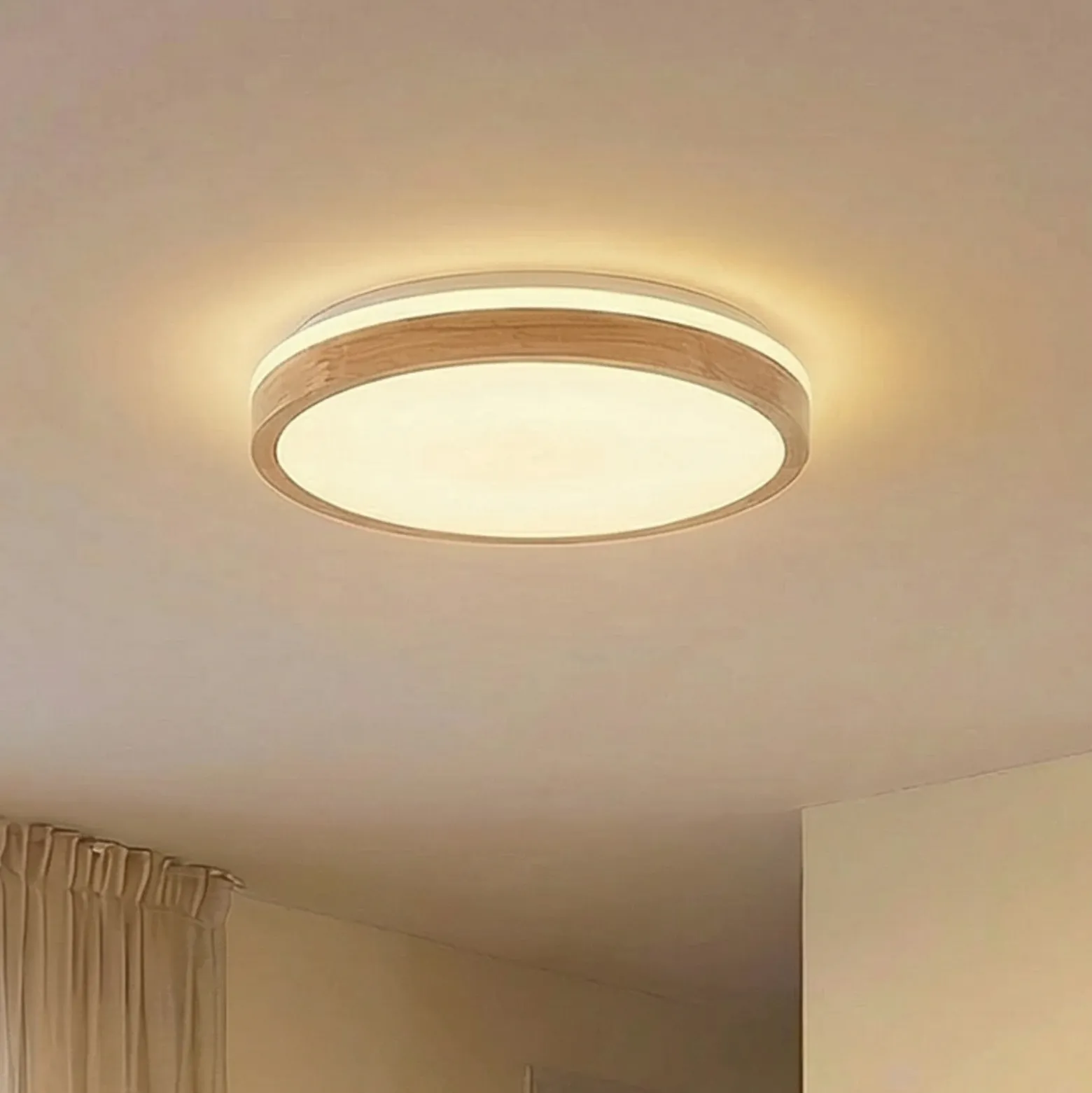 Lámpara LED de techo Lindby Emiva, Ø 49 cm, CCT, madera