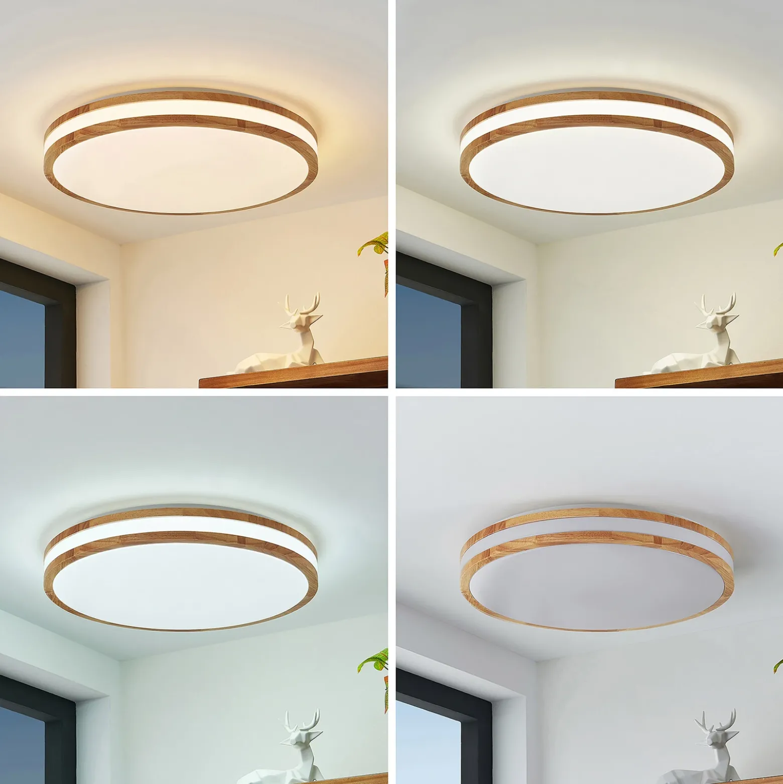 Lámpara LED de techo Lindby Emiva, 50 cm, madera clara, CCT
