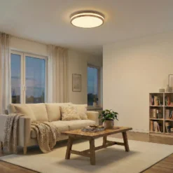 Lámpara LED de techo Lindby Emiva, 50 cm, madera clara, CCT