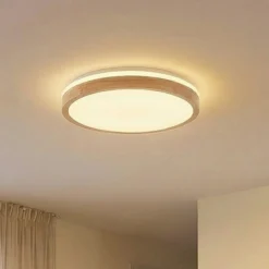 Lámpara LED de techo Lindby Emiva, Ø 49 cm, CCT, madera
