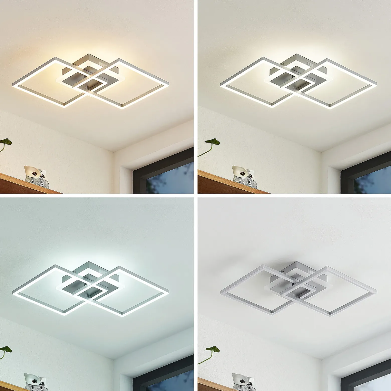 Lámpara LED de techo Lindby Fjardo, angular, plata, CCT, control remoto