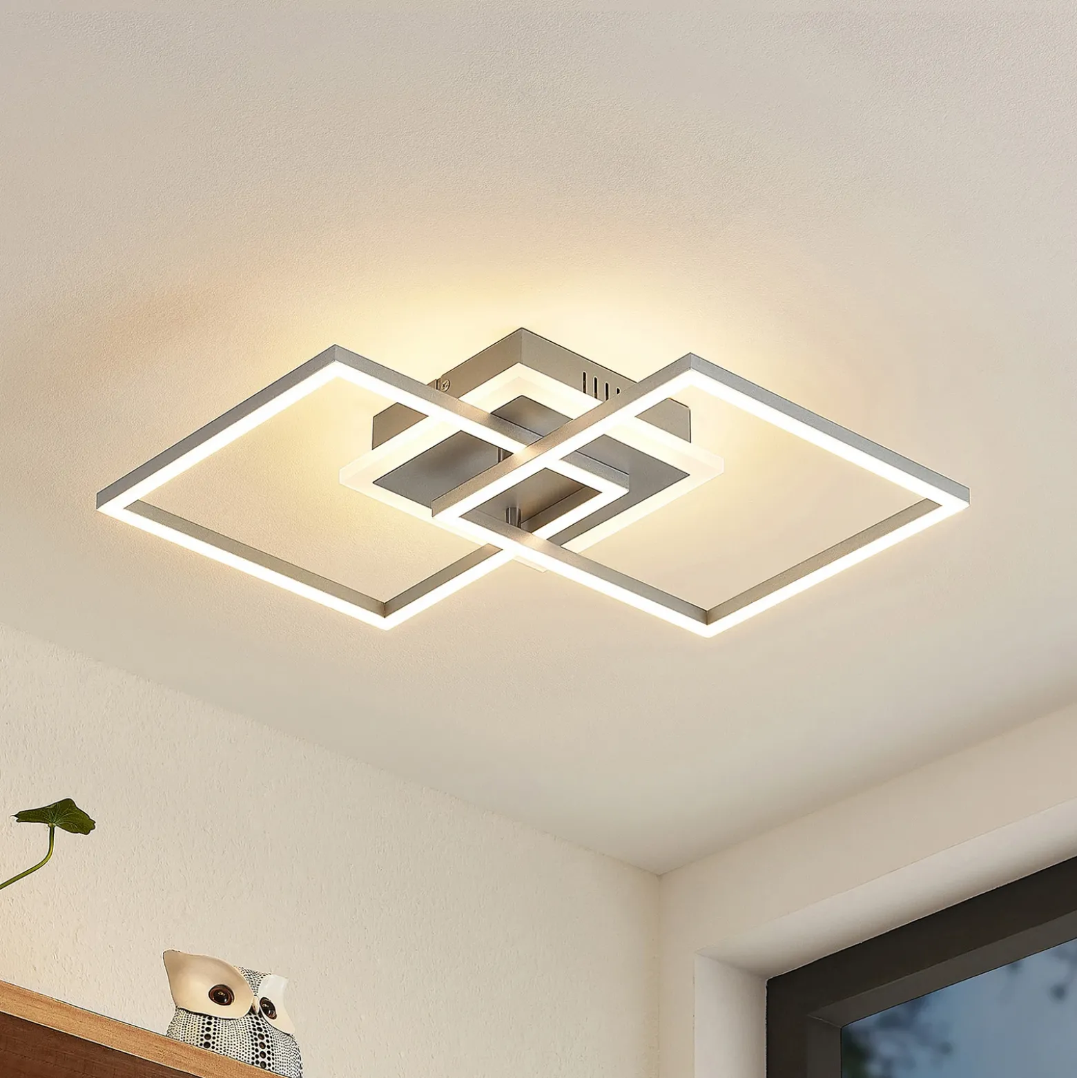 Lámpara LED de techo Lindby Fjardo, angular, plata, CCT, control remoto