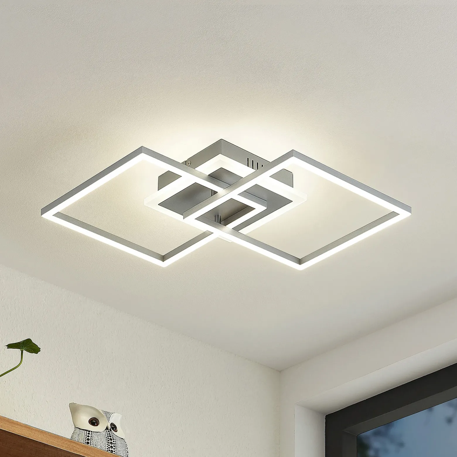 Lámpara LED de techo Lindby Fjardo, angular, plata, CCT, control remoto