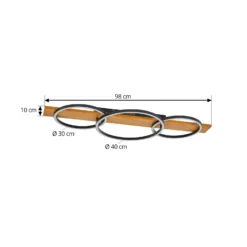 Lámpara LED de techo Lindby Galad, negra, madera, 3 luces, 98 cm