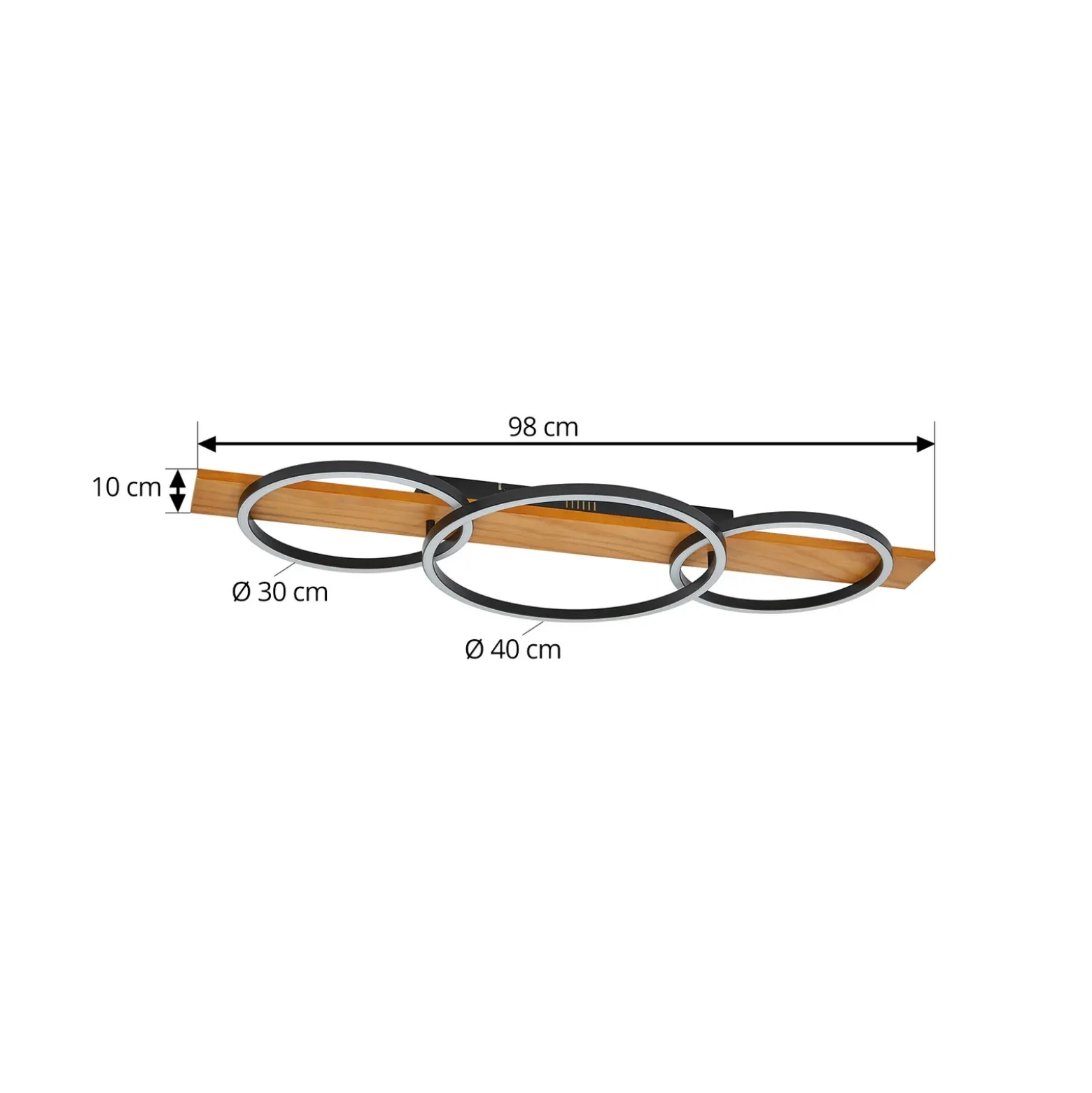 Lámpara LED de techo Lindby Galad, negra, madera, 3 luces, 98 cm